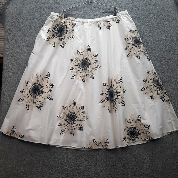 Coldwater Creek Womens White & Black Floral Skirt sz 2X Elastic Waist rockabilly - Picture 1 of 8